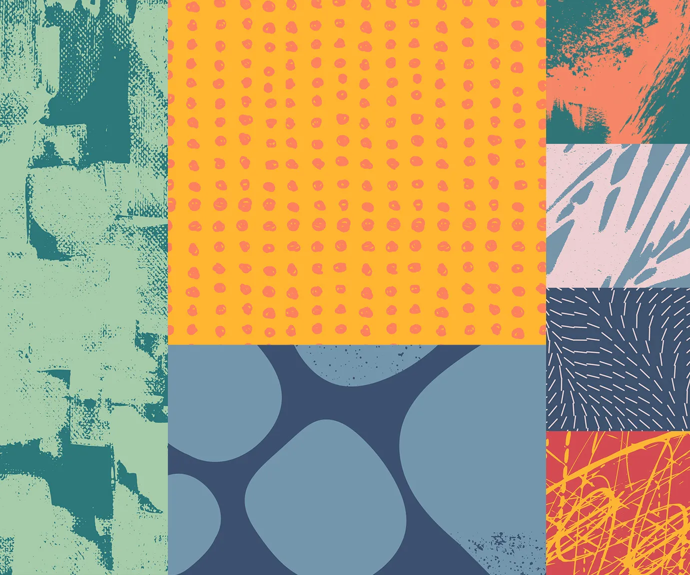 Crossover Health brand pattern library in blue, yellow and coral.