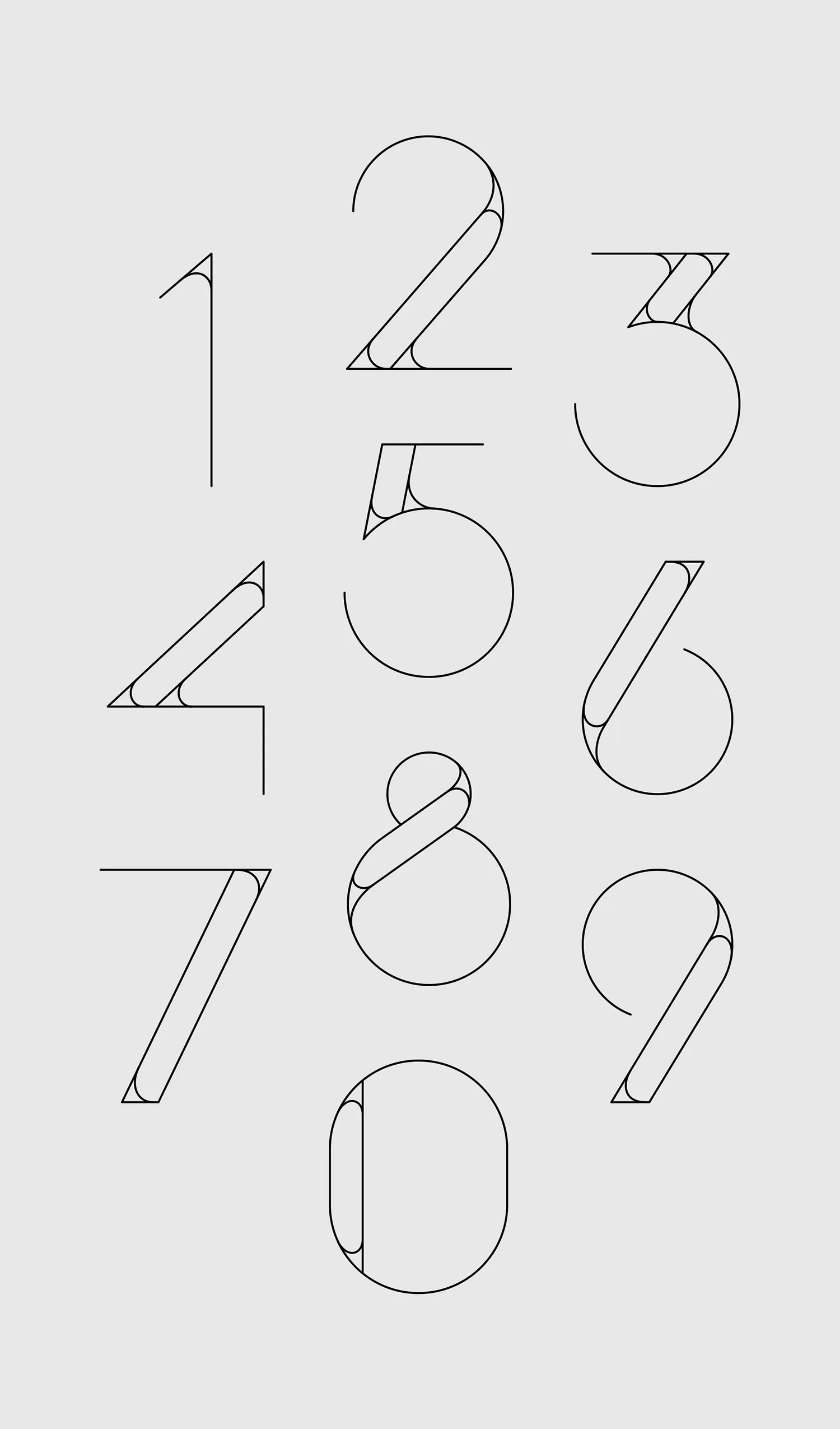 Outlined numeral set from zero to nine in a custom display face.