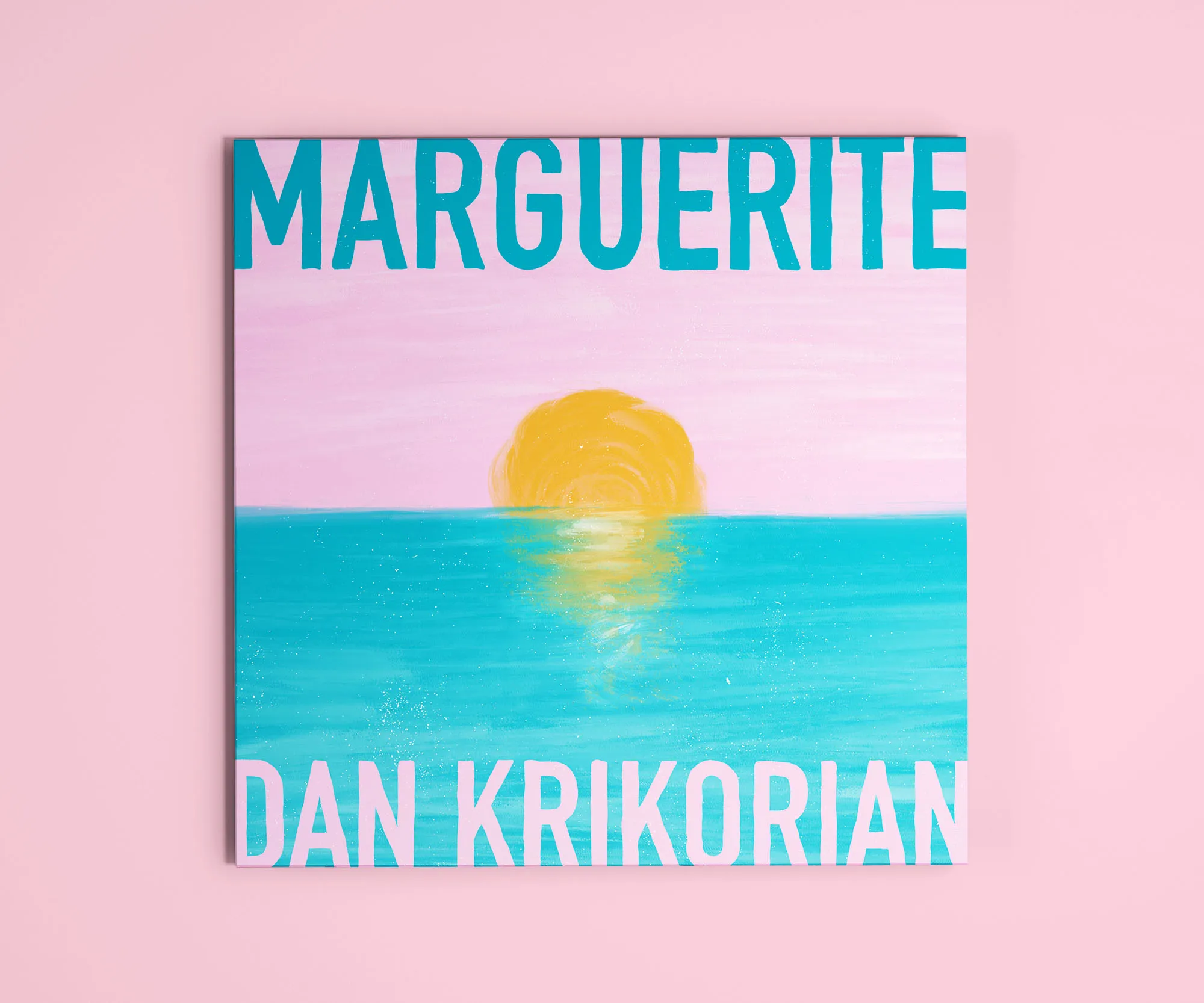 "Marguerite" cover with a painted pink and turquoise sunset.