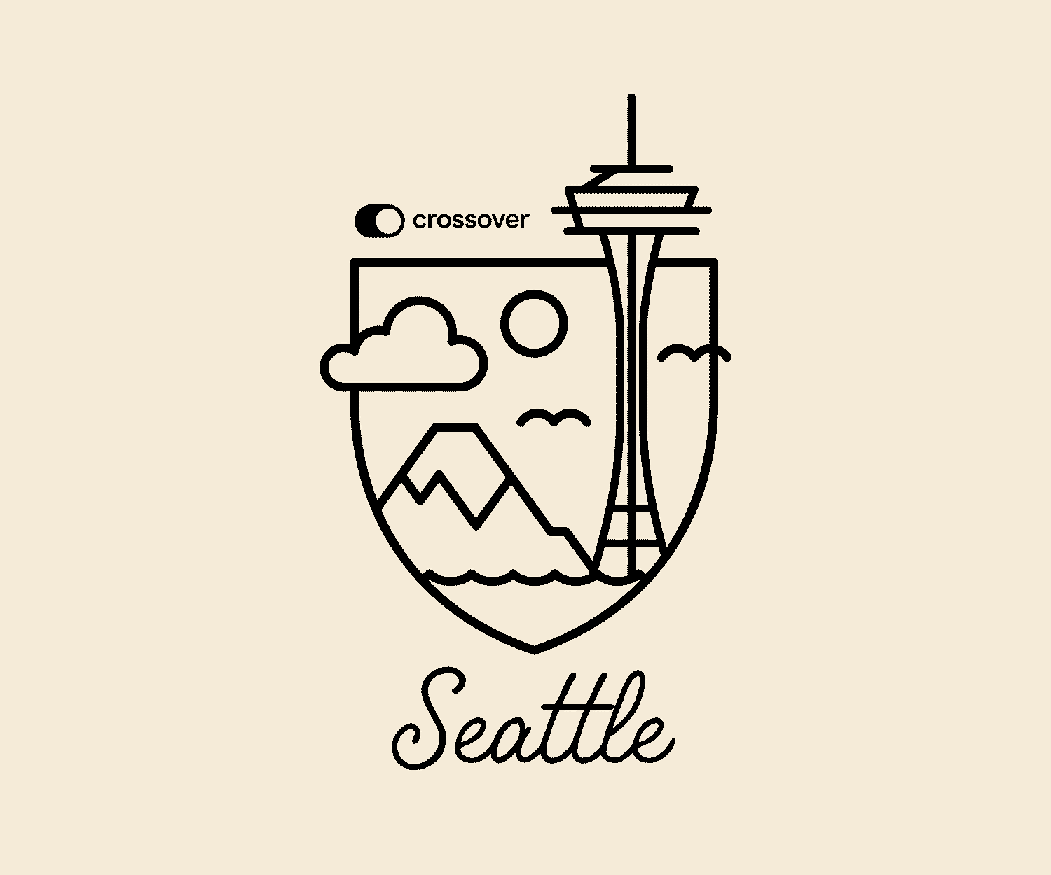 Animated Crossover Health Seattle city badge illustration.