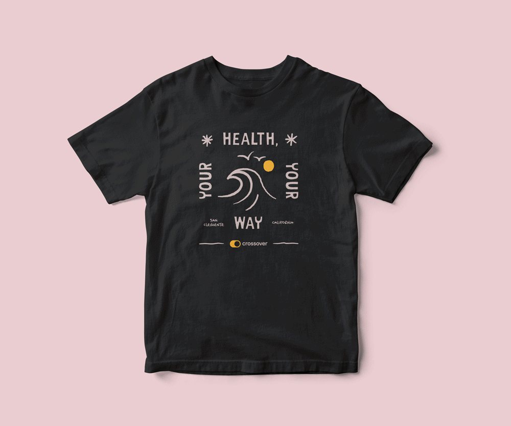 Animated black tee reading "Your health, your way".